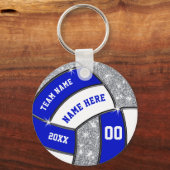 Porte-clés Cadeaux de volley-ball personnalisés, Argent Bleu (Recto)