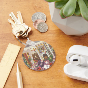 Porte-clés Cadeaux d'emballage de Noël vintage dans le salon