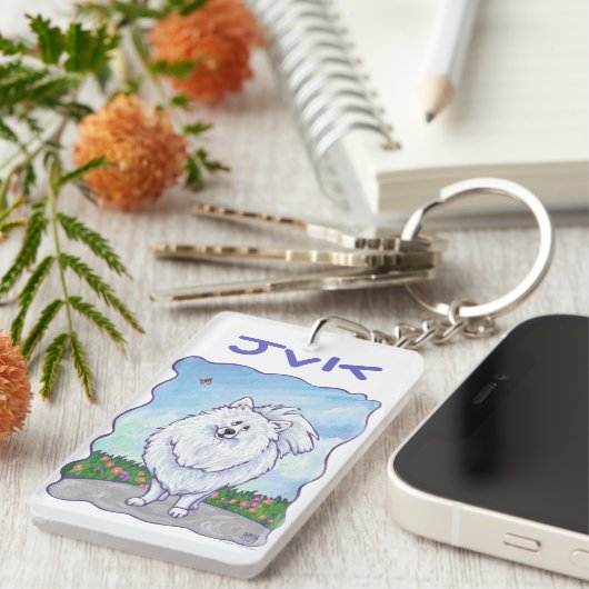 Porte-clés Cadeaux et accessoires Poméraniens blancs (Devant droit)