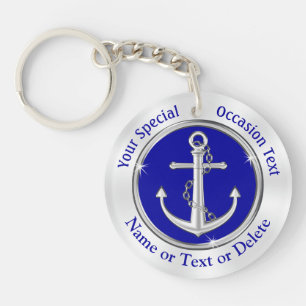 Porte-clés Cadeaux nautiques personnalisés, Bleu, Blanc, Anc