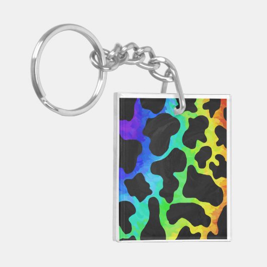Porte-clés Cadeaux noir et arc-en-ciel de vache (Devant gauche)
