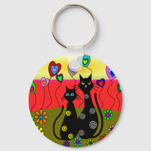 Porte-clés Cadeaux noirs d'art d'amoureux de les chats