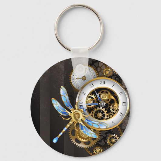 Porte-clés Cadran Steampunk avec libellule (Recto)