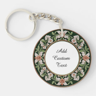 Porte-clés Cadre circulaire floral brodé