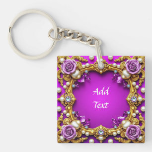 Porte-clés Cadre doré avec roses et perles élégantes