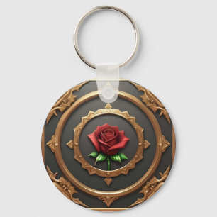 Porte-clés Cadre doré complexe avec rose rouge