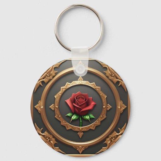 Porte-clés Cadre doré complexe avec rose rouge (Recto)