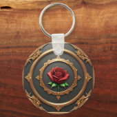 Porte-clés Cadre doré complexe avec rose rouge (Recto)