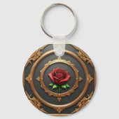 Porte-clés Cadre doré complexe avec rose rouge (Verso)