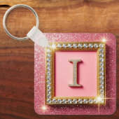 Porte-clés Cadre Doré Initiale Diamant I Monogramme Paillette (Recto)