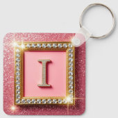 Porte-clés Cadre Doré Initiale Diamant I Monogramme Paillette (Dos)