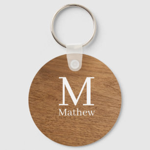 Porte-clés cadre en bois marron motif monogramme nom rustique