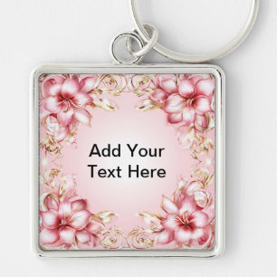 Porte-clés Cadre floral élégant avec motifs de lys rose
