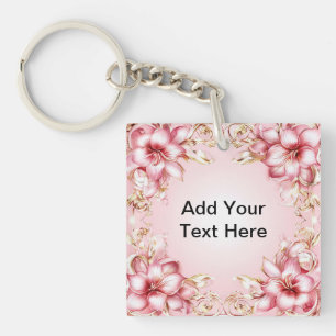 Porte-clés Cadre floral élégant avec motifs de lys rose