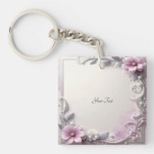 Porte-clés cadre floral rose