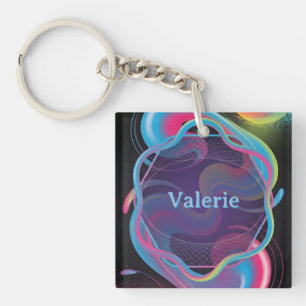 Porte-clés Cadre Liquide Néon avec Nom Personnalisé