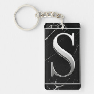 Porte-clés ⚜️ Cadre monogramme S argent sur marbre noir 🔑