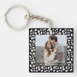 Porte-clés Cadre photo de couple élégant moderne Silver Diamo