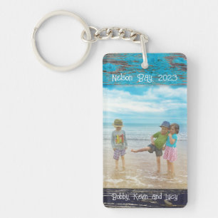 Porte-clés Cadre photo en bois blanc bleu rustique de plage