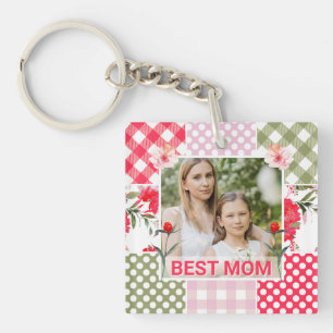 Porte-clés Cadre photo fleuri et à carreaux pour la fête des