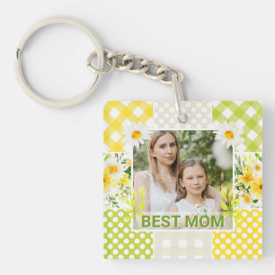 Porte-clés Cadre photo fleuri et à carreaux pour la fête des 