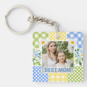 Porte-clés Cadre photo fleuri et à carreaux pour la fête des
