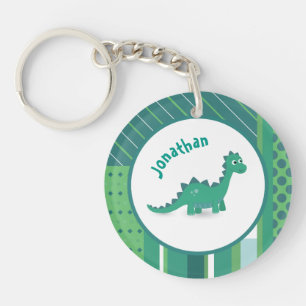 Porte-clés Cadre rond en vert/bleu avec dinosaure mignon