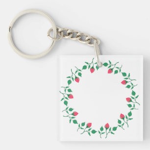 Porte-clés Cadre rond fleuri avec fleurs roses