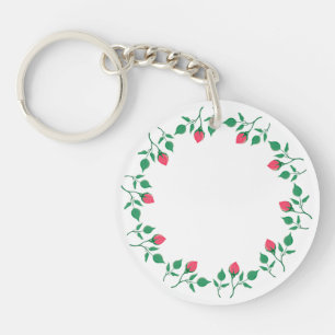 Porte-clés Cadre rond fleuri avec fleurs roses