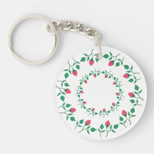Porte-clés Cadre rond fleuri avec fleurs roses