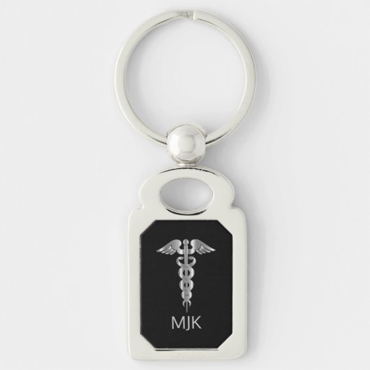Porte-clés Caducée Argent Monogrammé (Devant)