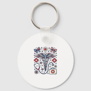 Porte-clés Caducée Médical Vintage Nurse Patriotique Vecteur 