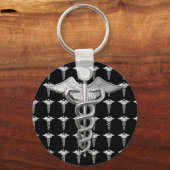 Porte-clés Caducée Médicale en argent (Recto)