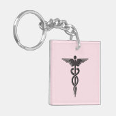 Porte-clés Caducée Médicale rose (Devant gauche)