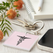 Porte-clés Caducée Médicale rose (Devant Droit)