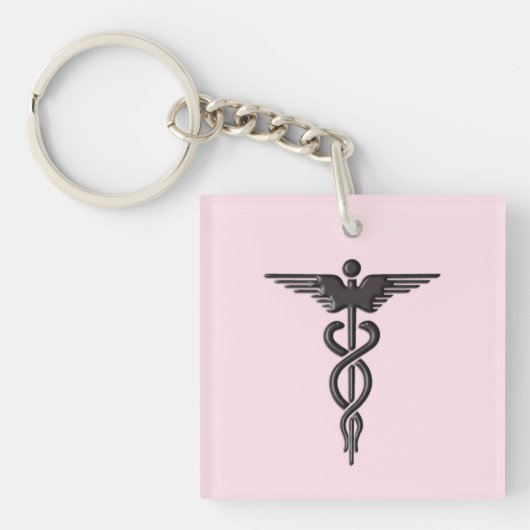 Porte-clés Caducée Médicale rose (Devant)