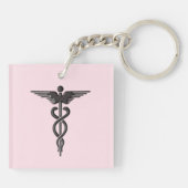 Porte-clés Caducée Médicale rose (Dos)