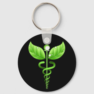Porte-clés Caducée verte Médecine alternative Médicale Noir