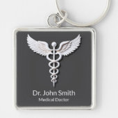 Porte-clés Caduceus Clean blanc Détaillé Anthracite Médicale (Devant)