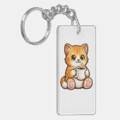 Porte-clés Café Chat Mignon – Chat Orange Cosy Buvant du Café (Devant gauche)