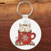 Porte-clés Café chocolat de Noël en chats mignons (Recto)