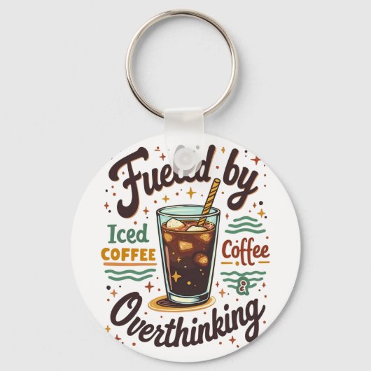 Porte-clés Café glacé rétro et graphique drôle de surpensée (Recto)