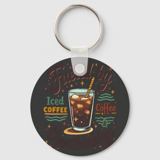 Porte-clés Café glacé rétro et graphique drôle de surpensée (Recto)
