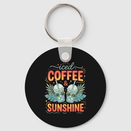 Porte-clés Café glacé rétro & soleil drôle d'été (Recto)