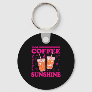 Porte-clés Café glacé rétro & soleil drôle d'été