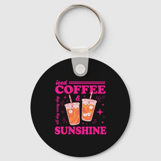 Porte-clés Café glacé rétro & soleil drôle d'été (Recto)