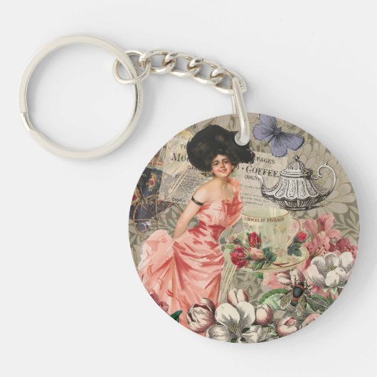 Porte-clés Café Lady Victorian Femme Rose Classy (Devant)