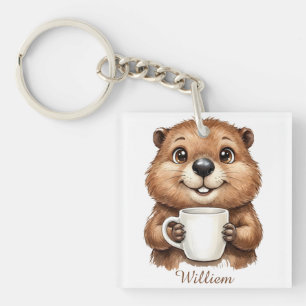 Porte-clés Café personnalisé Cozy Beaver Boisée Matin