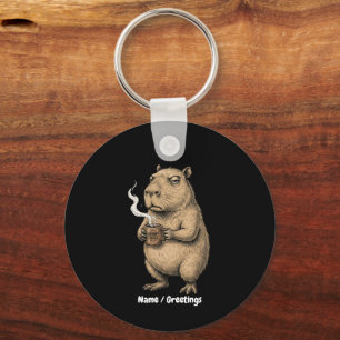 Porte-clés Cafetière grincheuse de Capybara Croquis à l'encre