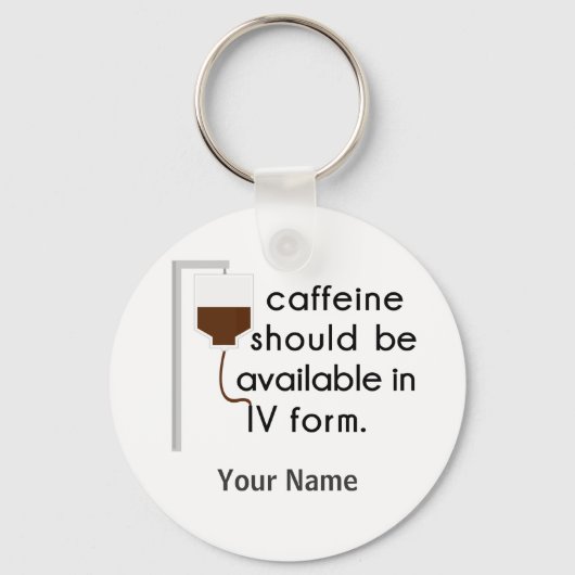 Porte-clés caffeine dans IV, humour urique (Recto)